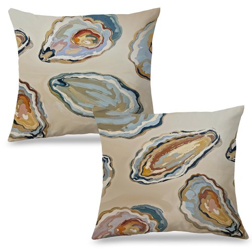 Exqcom Abstract Oyster Coastal Beach Pillow Covers 18x18 Set of 2, Beachy Room Decor Aesthetic, Retro Coastal Ocean Oyster Shell Decorative Lumbar Pillow Covers for Home Bedroom Living Room