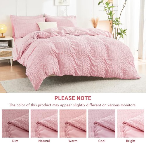 HYMOKEGE Pink Queen Comforter Set - 7-Piece All-Season Luxury Bedding in a Bag with Sheets & Pillowcases