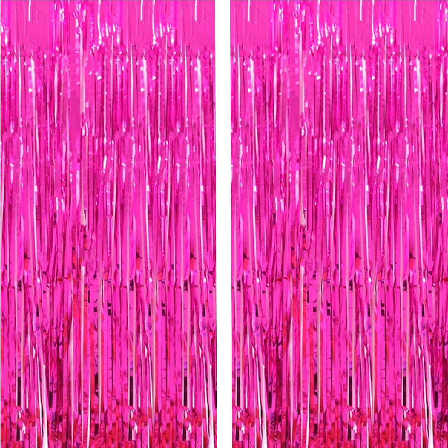 Skiennix Shiny Hot Pink Metallic Tinsel Foil Fringe Curtains - 3.2ft x 8.2ft Photo Booth Backdrop for Celebrations