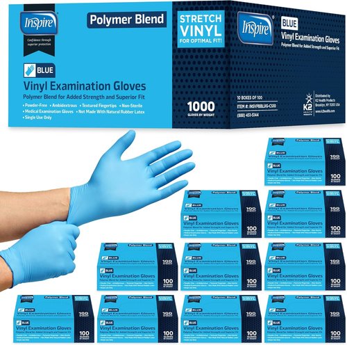Inspire Nitrile-Vinyl Blend Exam Gloves - Disposable, Latex-Free, Versatile for Medical & Cooking Use