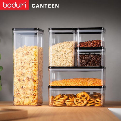 Bodum Canteen Storage Jar Set, BPA-Free Plastic, Airtight Silicone Seal, 17oz (2pc), 34oz (2pc), 40oz, 88oz, Black, 6 piece set