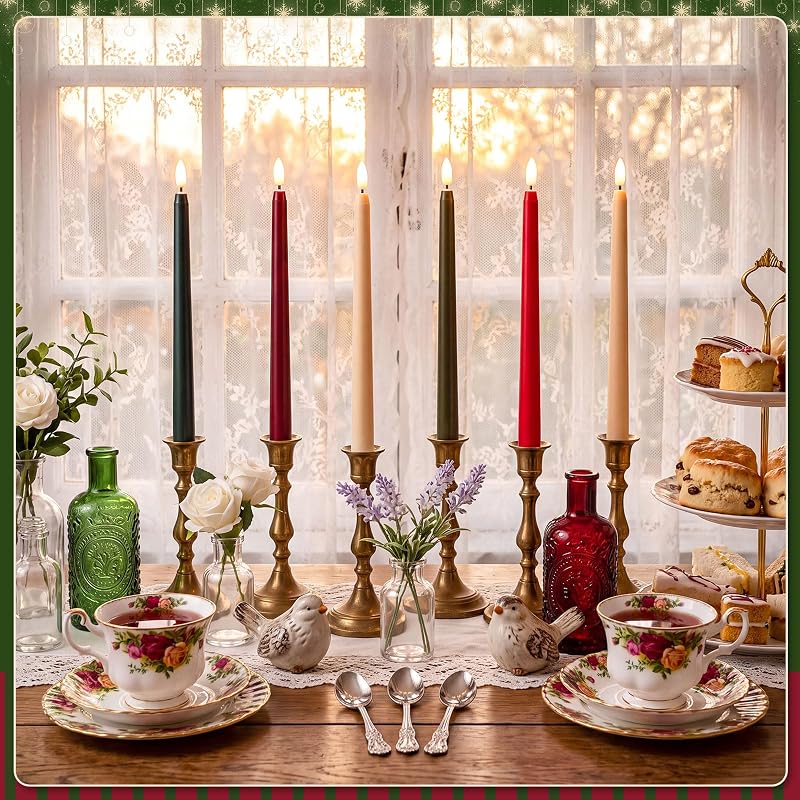24 Pcs 11'' Christmas Flameless Taper Candles - Variation: Retro Christmas