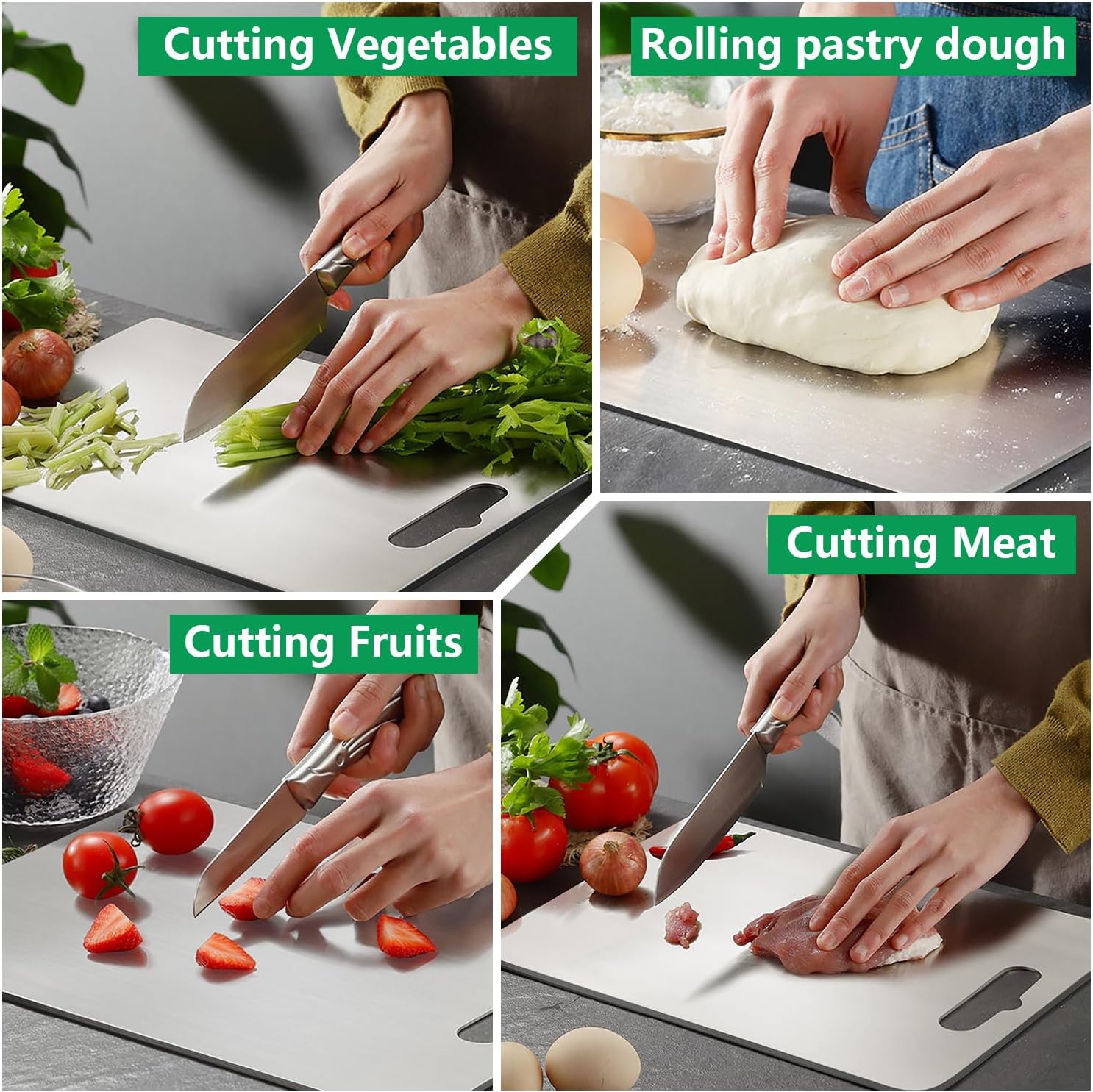 **Titanium Cutting Boards - Set of 3 Double-Sided Pure Titanium | Easy to Clean & Dishwasher Safe**