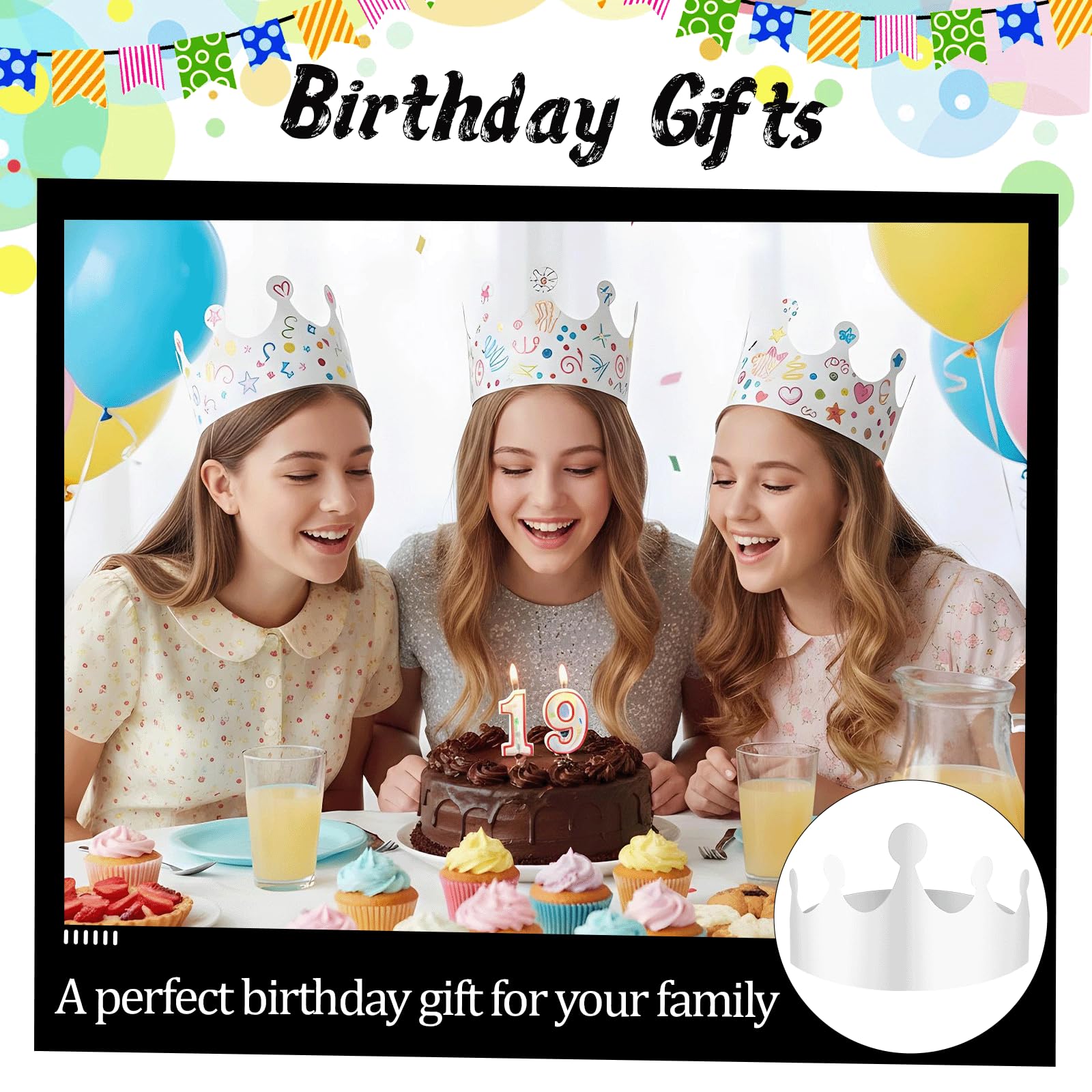 Yuanan 50 Pcs White Paper Crowns Bulk, DIY Blank Birthday Party Crown Classic Style Paper Birthday Crowns for Classroom Party Hats Decorations Baby Shower Supplies (24 x 4.7 in)