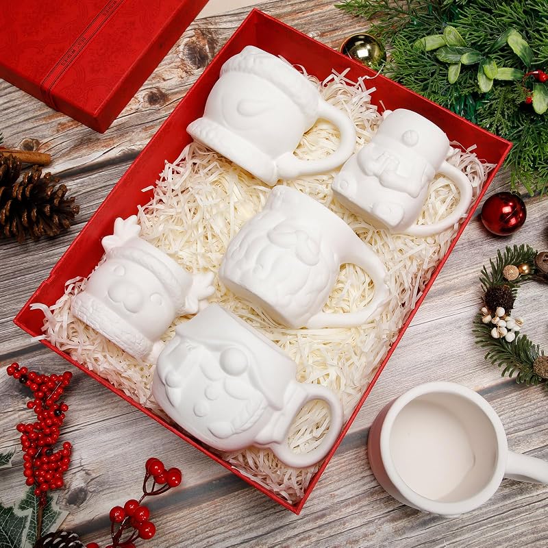 Set of 6 Christmas Ceramic Mugs Paint Your Own - Vesici Craft Kit (Variation: 6+Christmas)