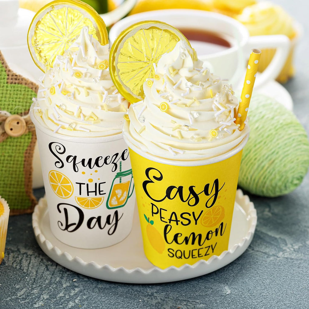 Yungyan Lemon Tiered Tray Decor - Faux Whipped Cream Cups for Summer Parties | Kitchen Centerpiece