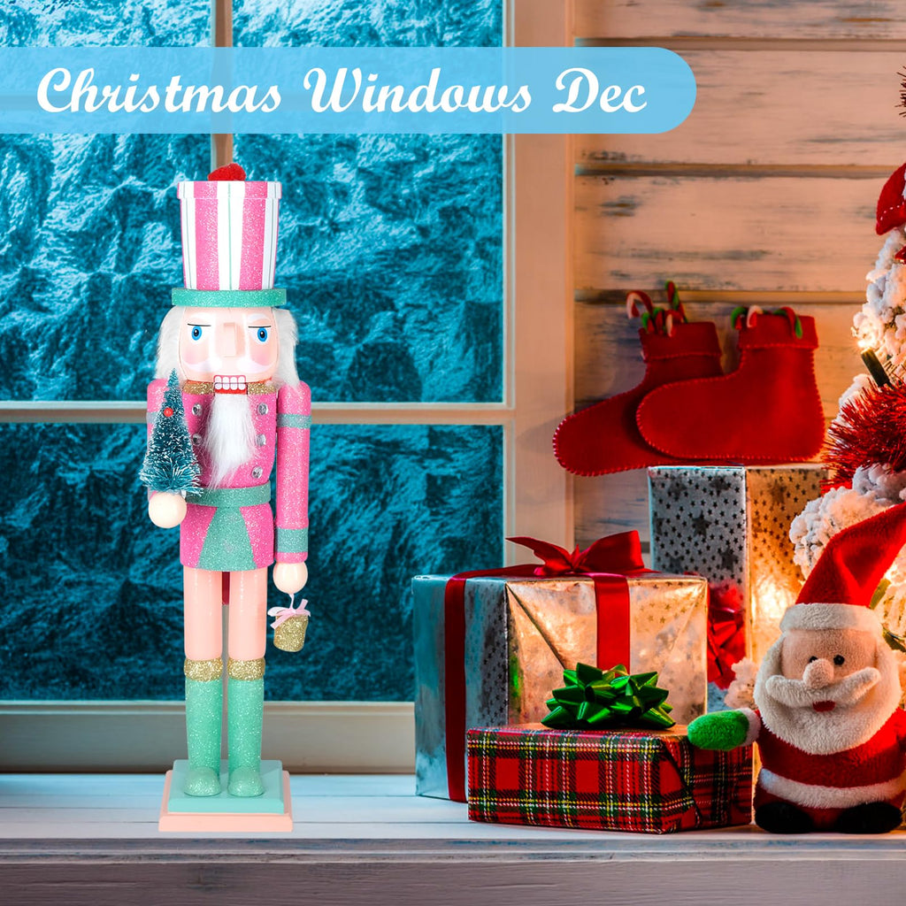 MicoSim Christmas Nutcracker Decor,15" Wooden Nutcracker Decorations,Collects Nutcracker Ornament for Festival Party Outdoor Xmas Gifts (Pink Christmas Tree)…