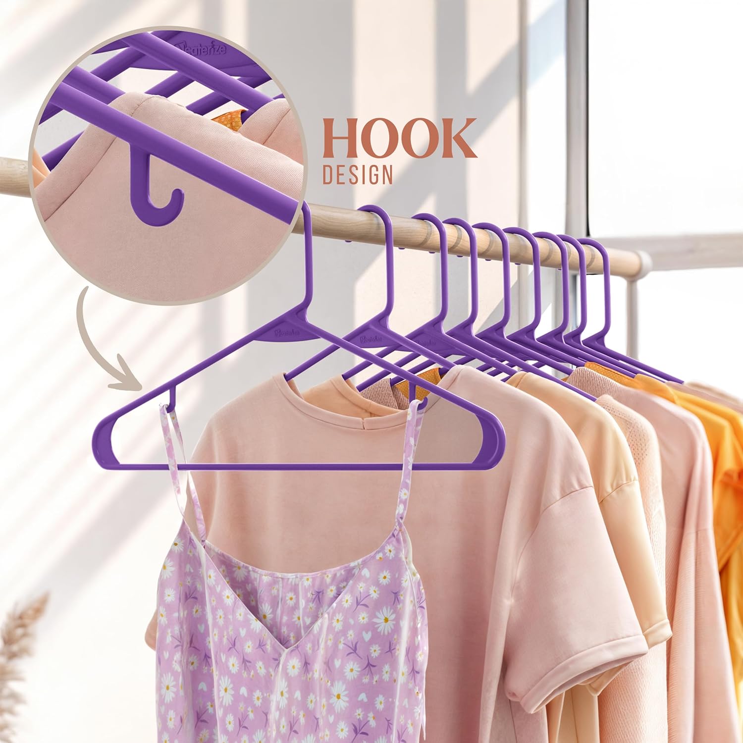 Plastic Hangers 20 Pack - Space-Saving Clothes Hangers in Purple - Ideal for Closets and Apartments
