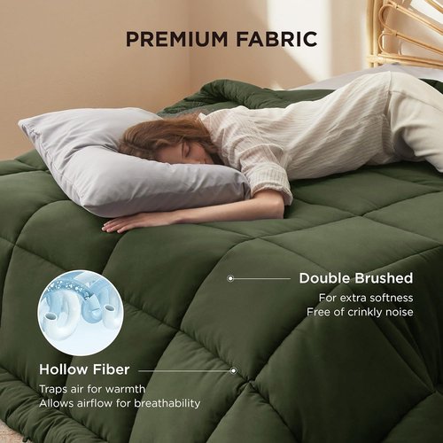 Bedsure Comforter Duvet Insert - All-Season Quilted Full Size Bedding, Olive Green, 86 x 82 Inches