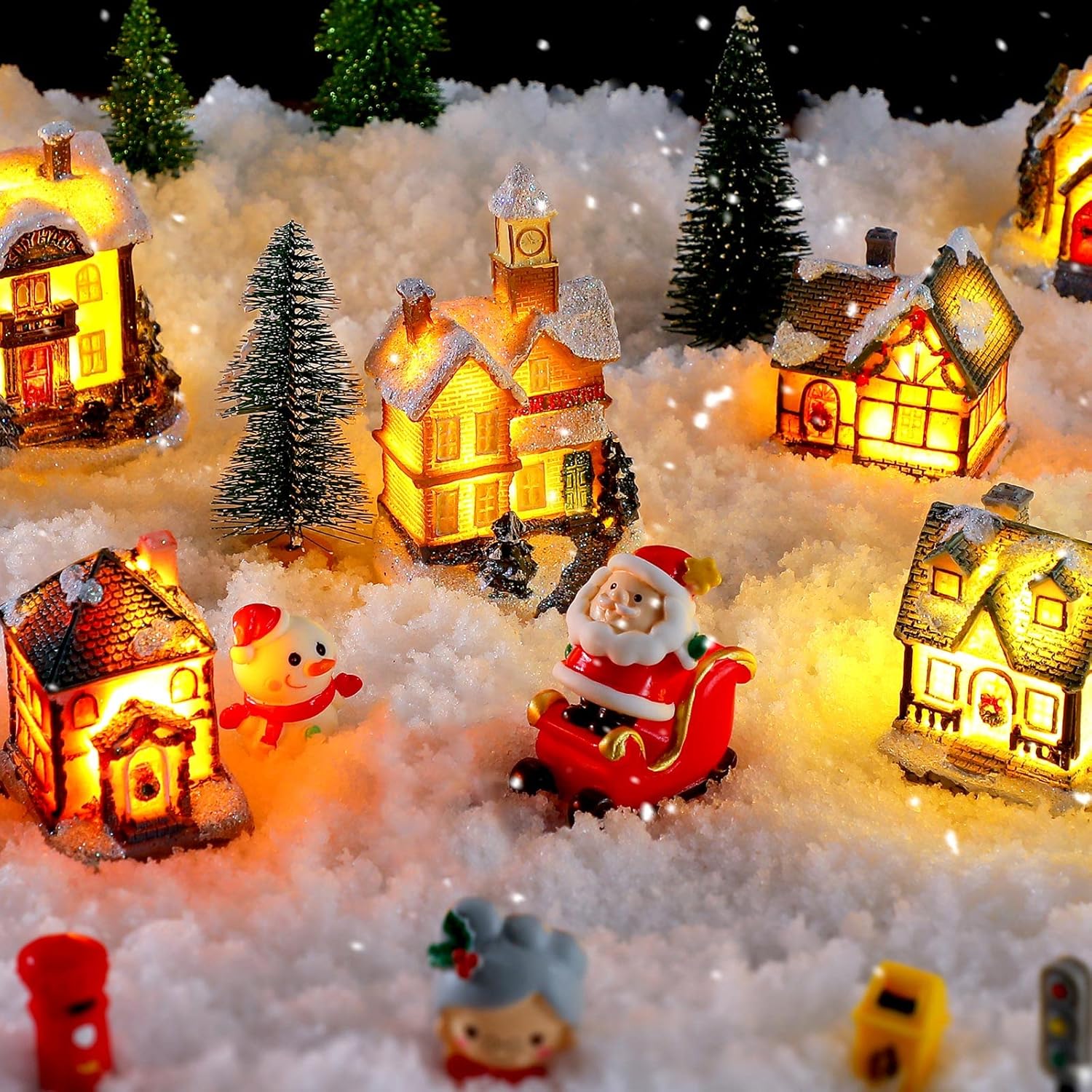 Woanger 29-Piece Christmas Village Set | LED Lighted Houses & Figurines for Holiday Decor