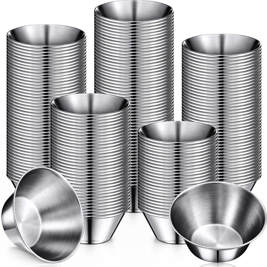 Remerry 200 Pcs Metal Sauce Cups Individual Salsa Metal Ramekins Dipping Stainless Steel Sauce Cups Bulk Salsa Bowl Round Condiment Ramekins (1.5 oz)
