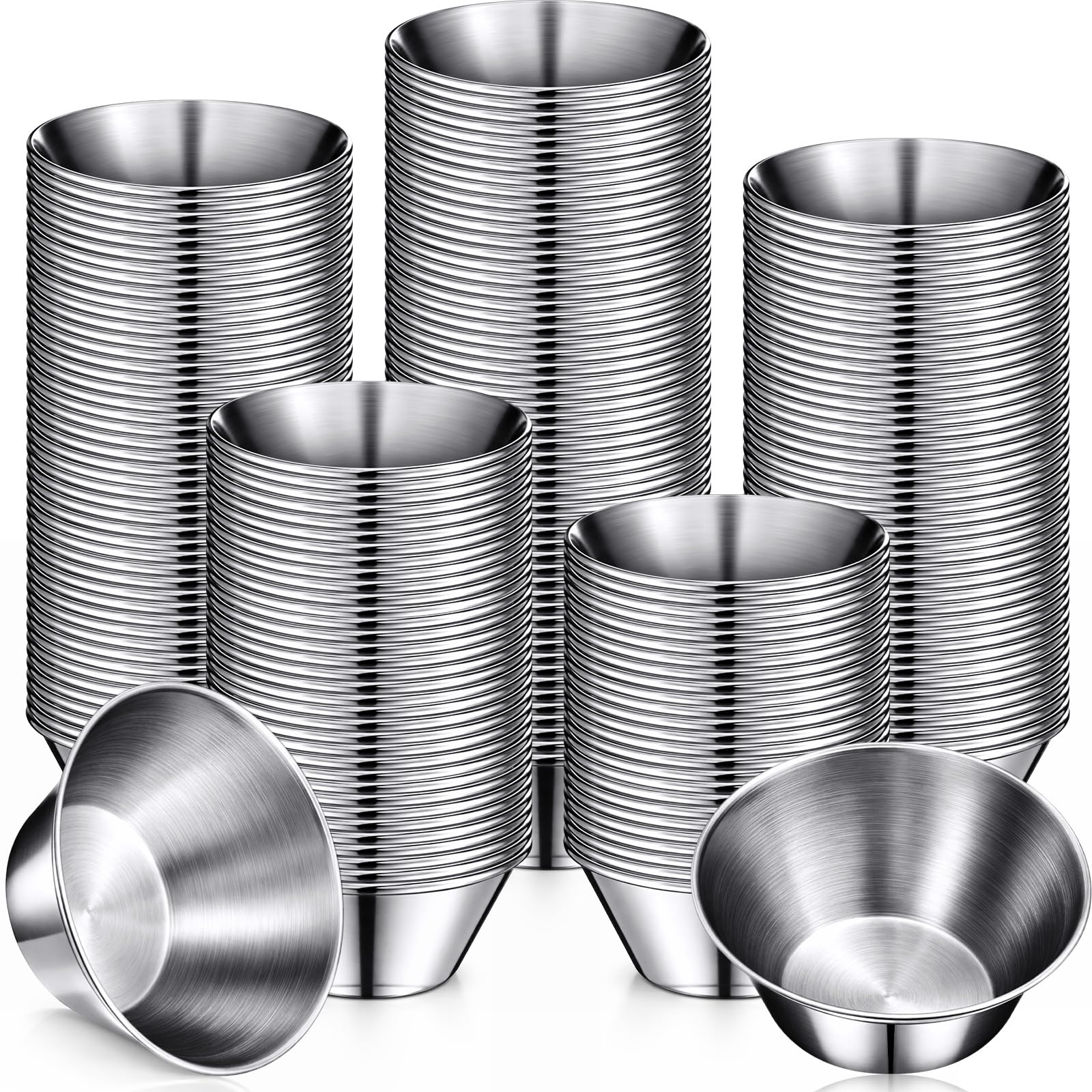 Remerry 200 Pcs Metal Sauce Cups Individual Salsa Metal Ramekins Dipping Stainless Steel Sauce Cups Bulk Salsa Bowl Round Condiment Ramekins (1.5 oz)
