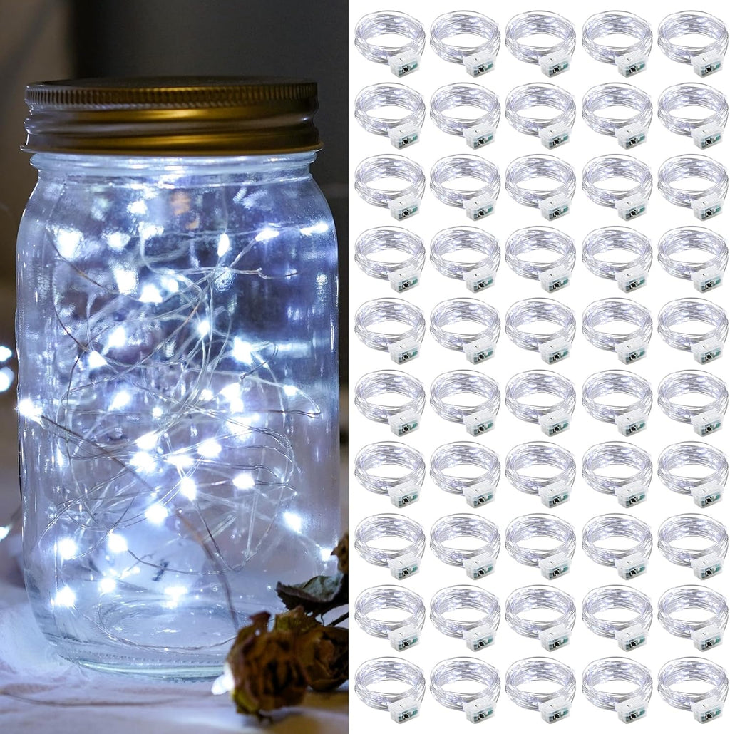 Skiennix 50 Pack Fairy Lights - 7Ft 20 LED Twinkle String Lights | Battery Operated & Waterproof for Weddings, Parties, and Home Decor