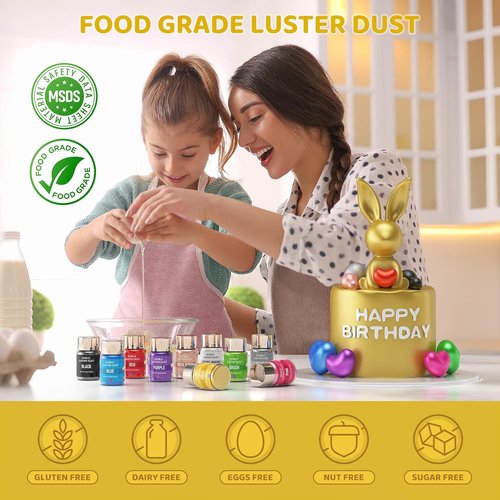 Cherrysea Luster Dust Edible Shimmer Powder - 15g Food Grade Cake Coloring for Cocktails, Cookies & More
