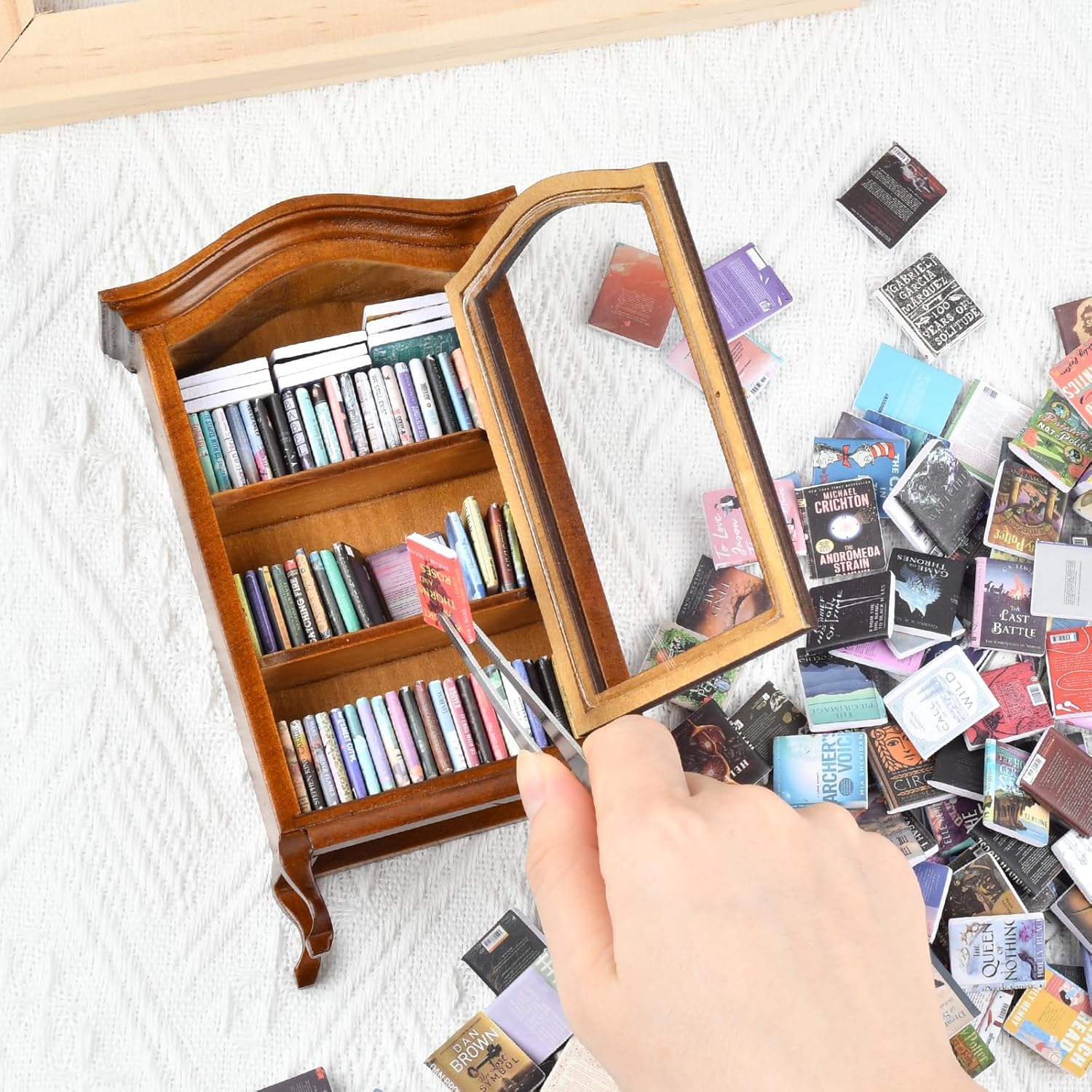Skiennix Mini Bookshelf - Handcrafted Design with 100+ Unique Miniature Books | Perfect for Book Lovers