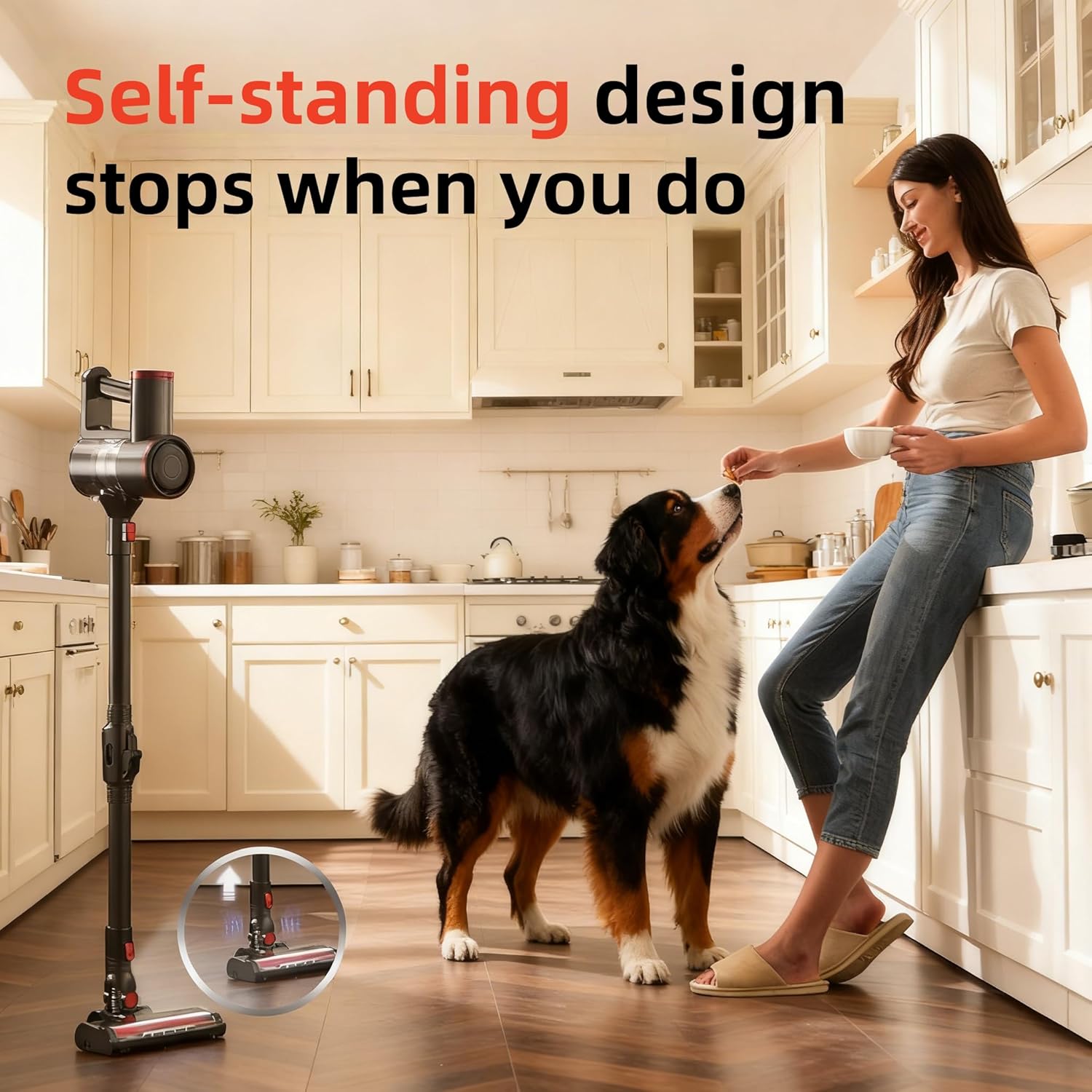 RONEAIR Cordless Vacuum Cleaner - Powerful 40Kpa Suction, Self-Standing Design | 45 Mins Runtime for Pet Hair & Hard Floors