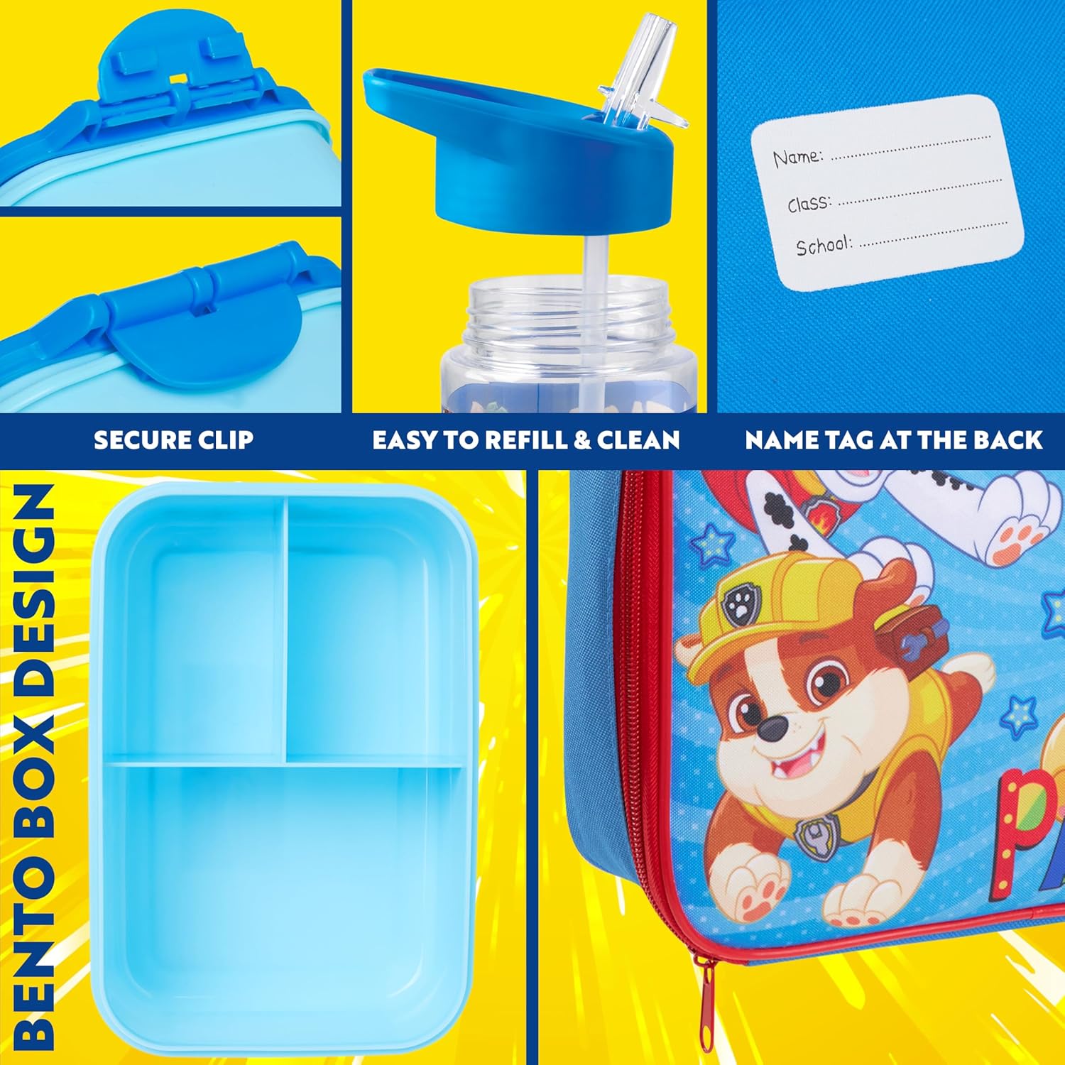 Paw Patrol Kids' Water Bottle & Lunch Box Set - Insulated 3-Piece Bag Set for School | Blue