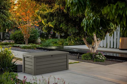 Keter Westwood Outdoor Storage Box - 150 Gallon Resin for Patio Furniture & Garden Tools | Taupe