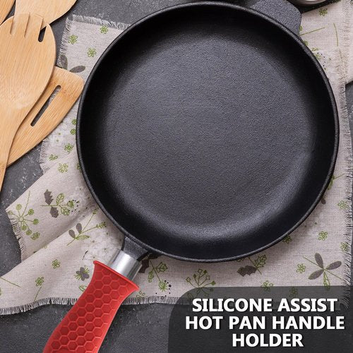 Bonsicoky 4 Pieces Silicone Hot Handle Holder Sleeve Set - Non-Slip, Heat Resistant Covers for Cast Iron Cookware - Perfect for Frying Pans, Casseroles, and Large Pots - Red