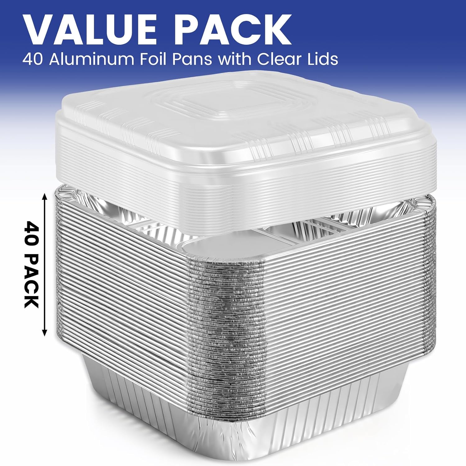 Skiennix 8x8 Aluminum Foil Pans - 40 Pack Disposable Baking Containers with Clear Lids | Perfect for Air Fryers