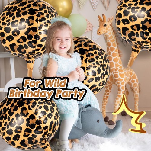 BBTO 6 Pcs Leopard & Cheetah Print Foil Balloons 22 Inch 4D Large Metallic Round Leopard Balloons Cheetah Print Decoration for Birthday Party Camo Animal Jungle Adventure Baby Shower Wedding