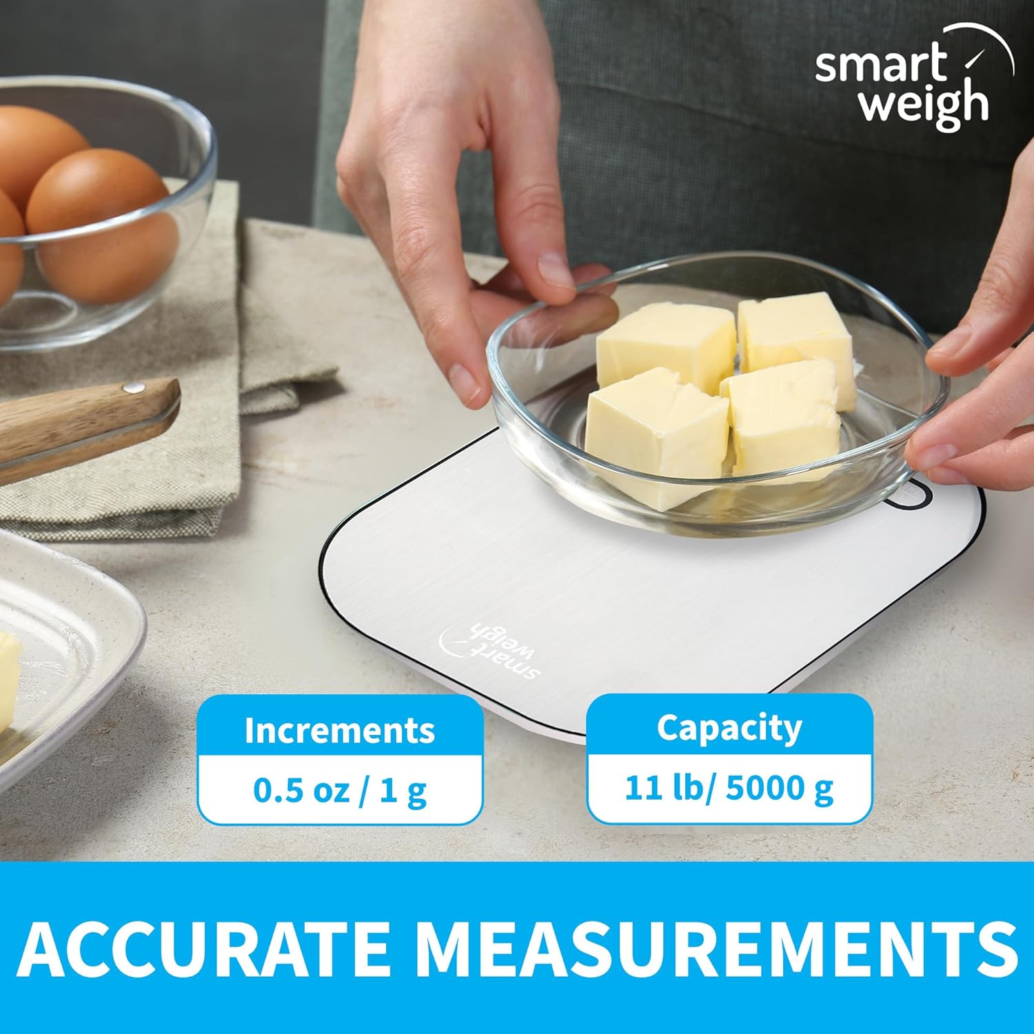 Smart Weigh Stainless Steel Digital Kitchen Scale - Accurate Measurements for Cooking & Meal Prep | Grams & Ounces