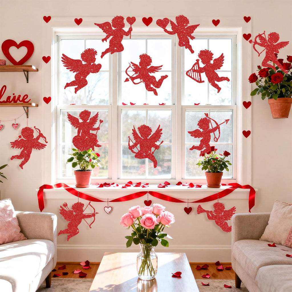 12Pcs Large Valentine's Day Cutouts Glitter Cupid Paper Cutout Giant Cupid Shaped Bulletin Board Decorations for DIY Craft Art School Home Party Favor