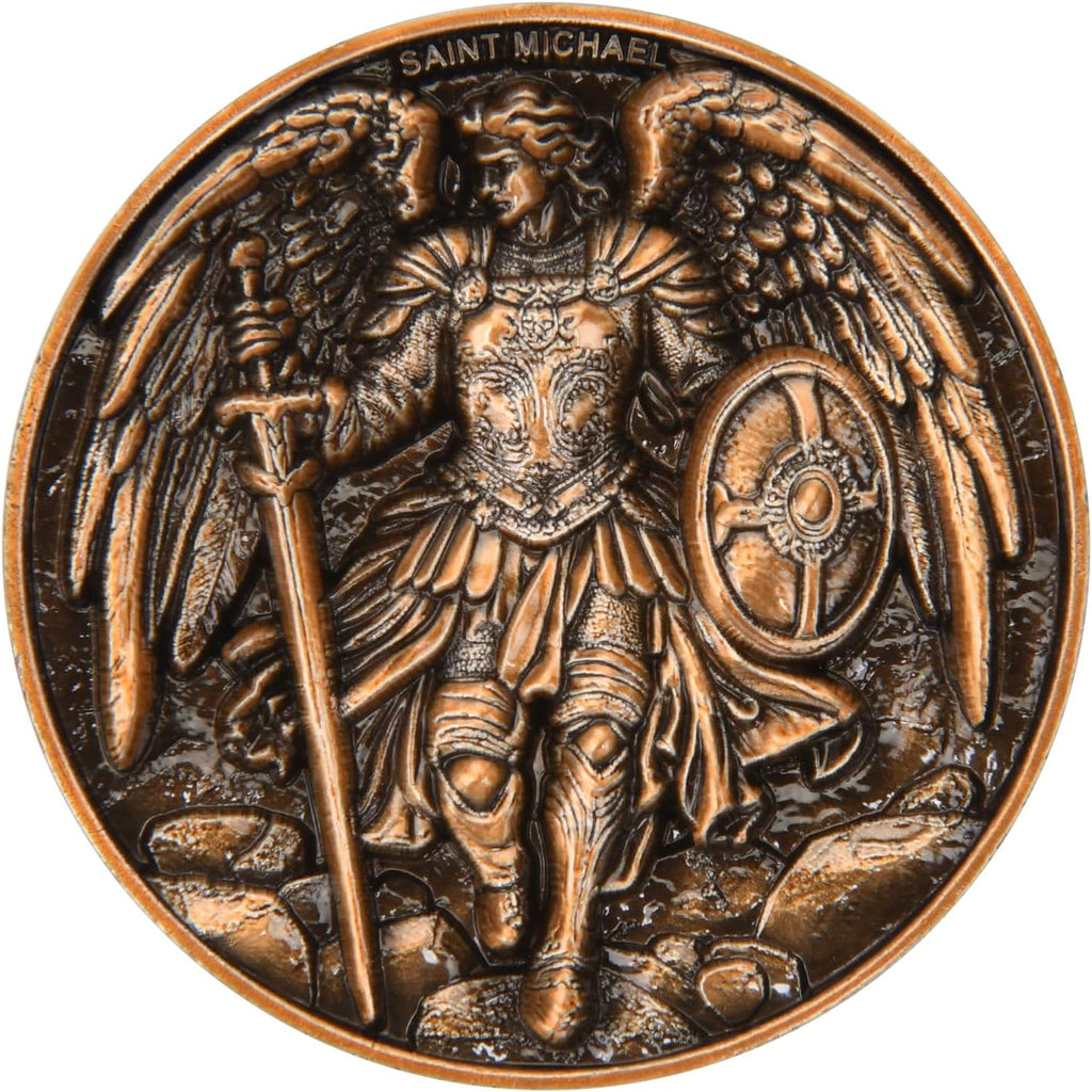 Saint Michael Archangel Protection Coin - 1.57-Inch Double-Sided Zinc Alloy Collectible with Antique Finish