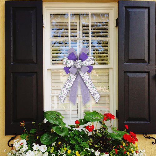 Hying Large Spring Lavender Bows - White & Purple Burlap Wreath Bows for Weddings & Parties