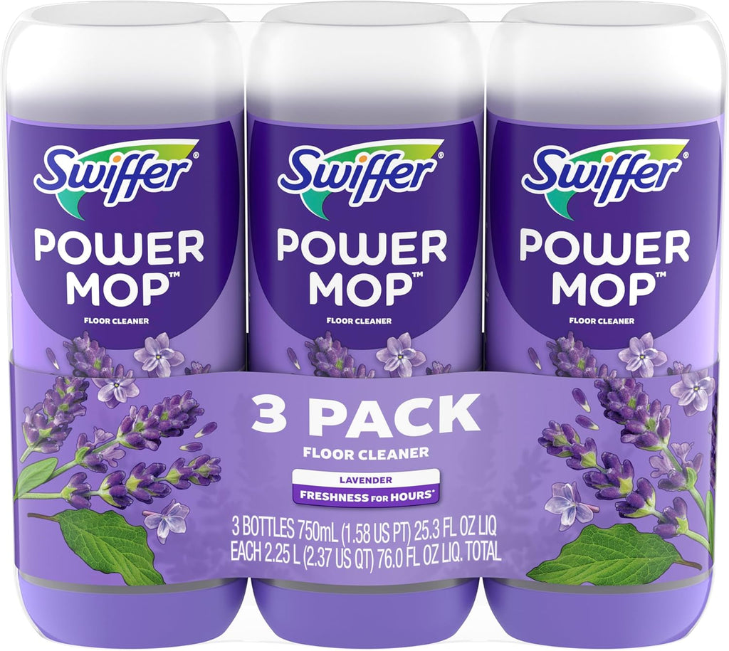Swiffer PowerMop Floor Cleaning Solution - Lavender Scent, Triple Pack for Effortless Cleaning