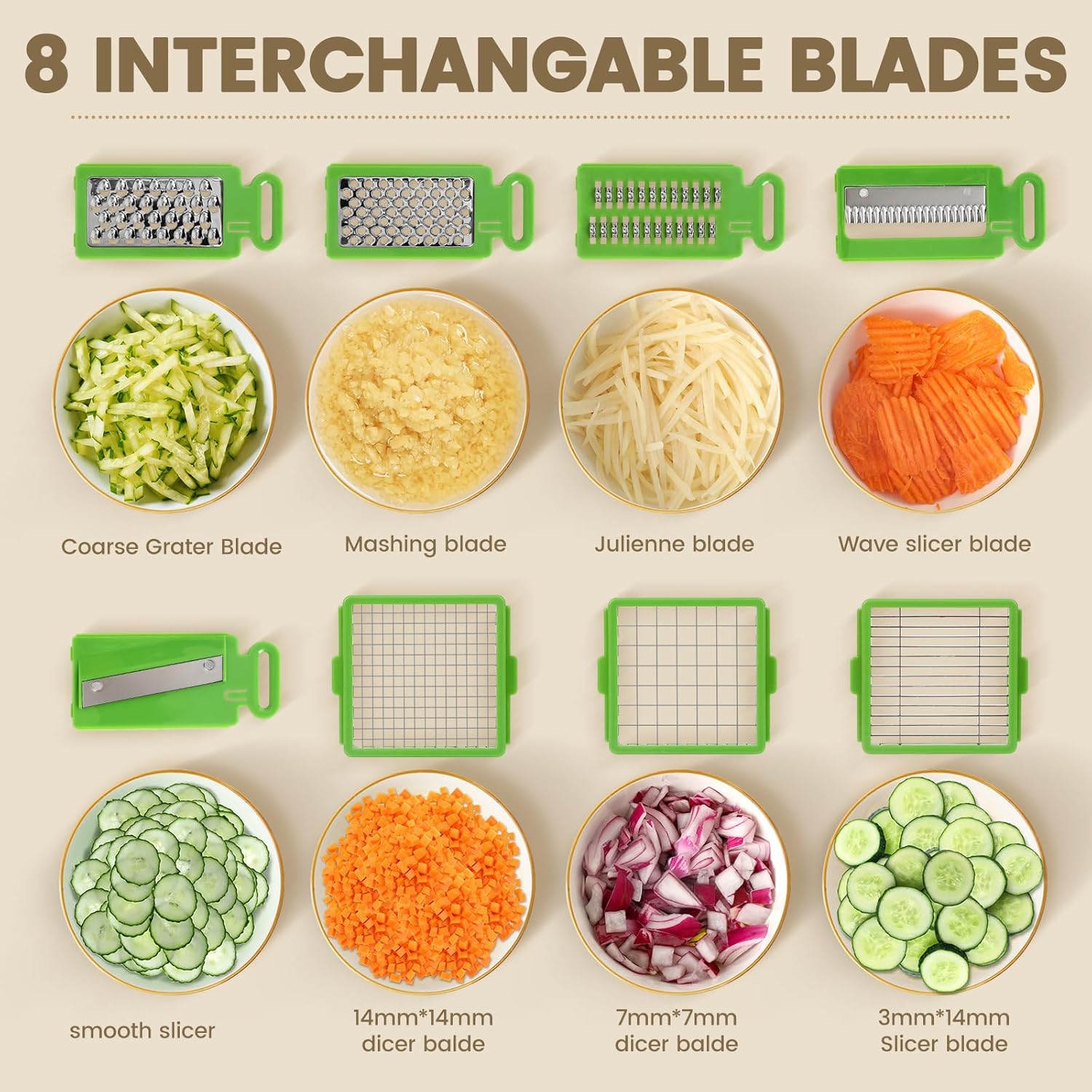 Skiennix 16-in-1 Vegetable Chopper - Multifunctional Kitchen Gadget with 8 Blades & Container for Easy Food Prep