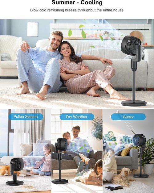 JRD Fan for Bedroom, 70° Oscillating Standing Fans, Quiet Floor Fan, 100ft Pedestal Fans for Room, 6 Speeds, 3 modes,90° Manual Vertical, 19-38" Adjustable Height,24H Timer,Remote Control