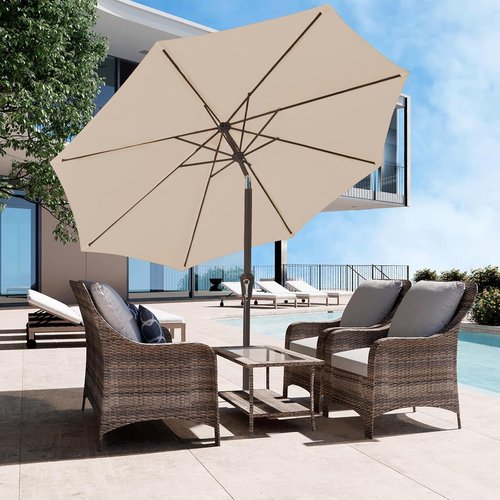 JEAREY 9FT Outdoor Patio Umbrella - Market Umbrella with Push Button Tilt & Crank | UV Protection & Waterproof (Cream Beige)