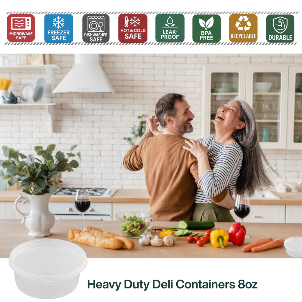 ProTakeOut [8oz-240 Sets Plastic Deli Containers with Lids - BPA Free Clear Soup Containers with Airtight Lids, Leak Resistant Food Storage for Meal Prep, Stackable/Microwave/Dishwasher/Freezer Safe