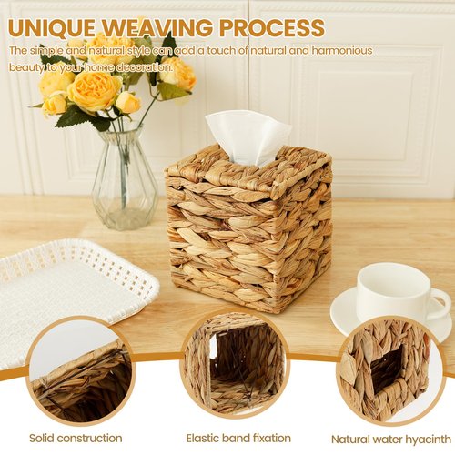 2Pcs Tissue Box Cover Decorative Woven Tissue Holder Aesthetic Facial Paper Box Cover Portable for Table Home
