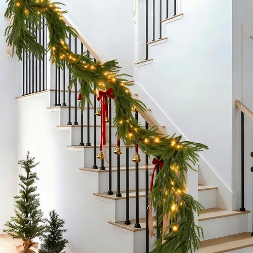9ft Artificial Norfolk Pine Garlands, Real Touch Winter Pine Garland, Green Artificial Greenery Garland, Winter Decorations for Home for Table, Mantle, Wall