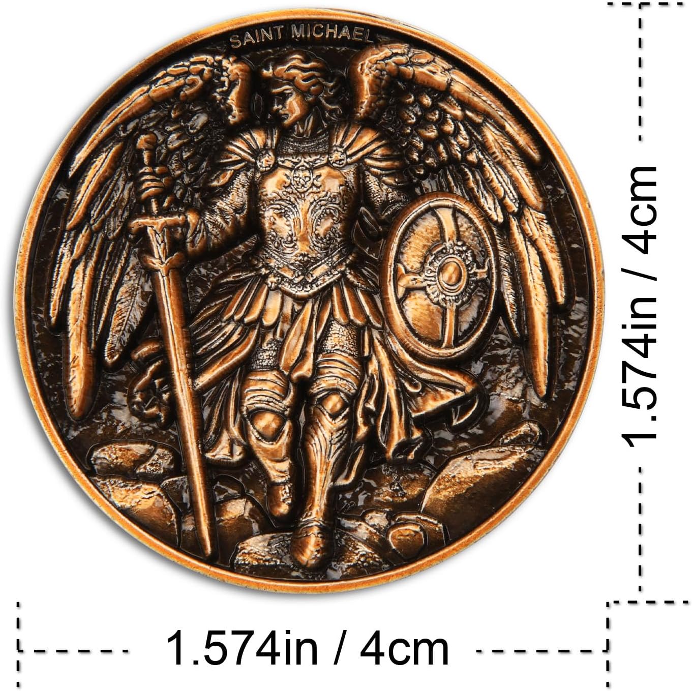 Saint Michael Archangel Protection Coin - 1.57-Inch Double-Sided Zinc Alloy Collectible with Antique Finish