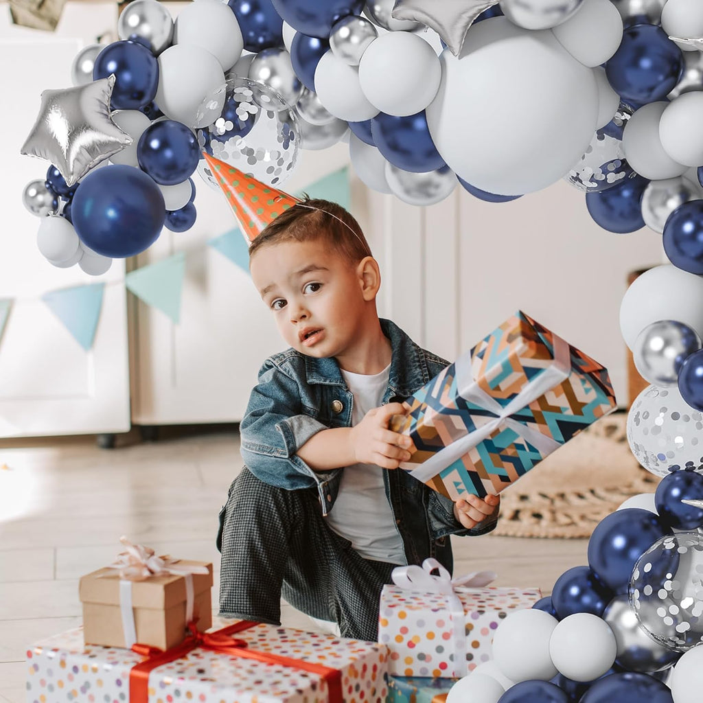 Skiennix 151-Pcs Navy Blue & Silver Balloon Garland Arch Kit - Perfect for Graduation, Prom, & Parties