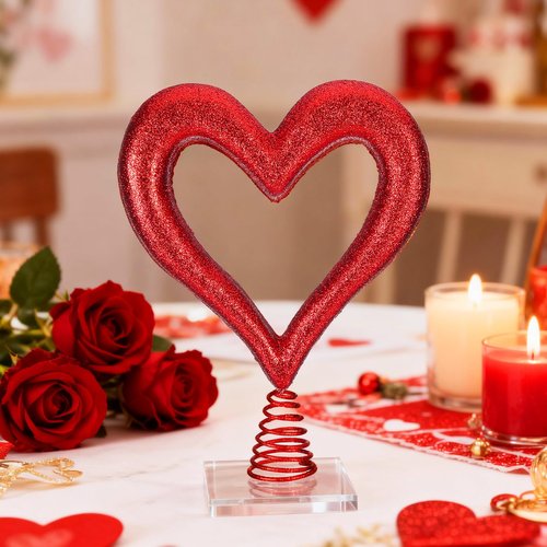 Relaxgiant 11.8 Inch Valentine Glitter Heart Tree Topper Valentines Red Foam Heart Tree Topper for Treetop Large Red Romantic Decorations for Home Wedding Holiday Party Supplies Gift