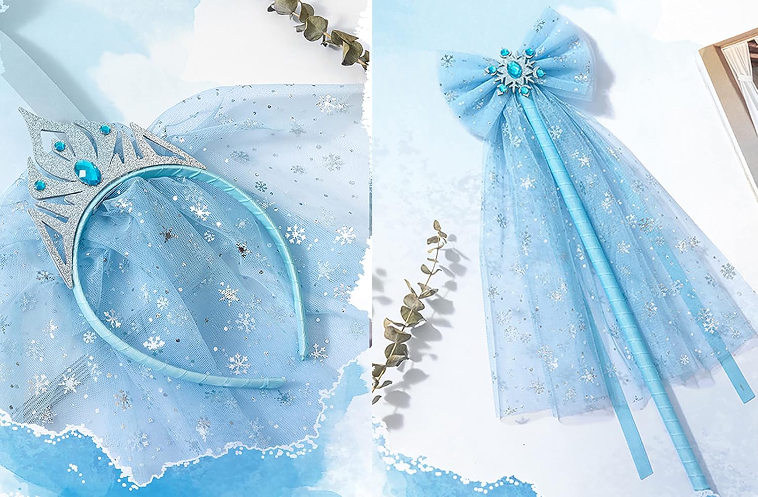 SUJAYU Snowflake Foil Organza Fabric - Sheer Tablecloth for Birthday & Christmas Decor (59" x 118", Blue)