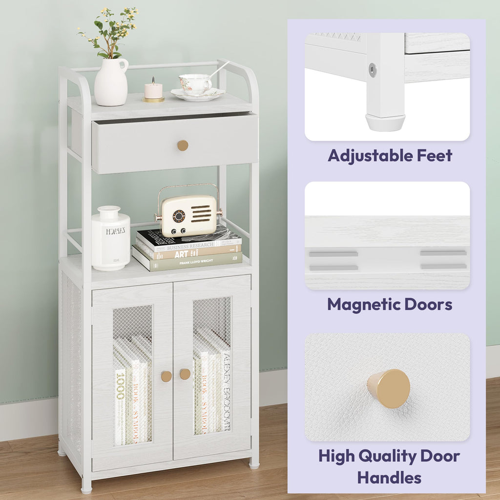 SWTYMIKI 14.57"x32.28" Bathroom Storage Cabinet – Freestanding Toilet Paper Storage with Doors & Drawer, Bathroom Organizers and Storage for Small Spaces, Laundry Room, Ideal for Towels, White