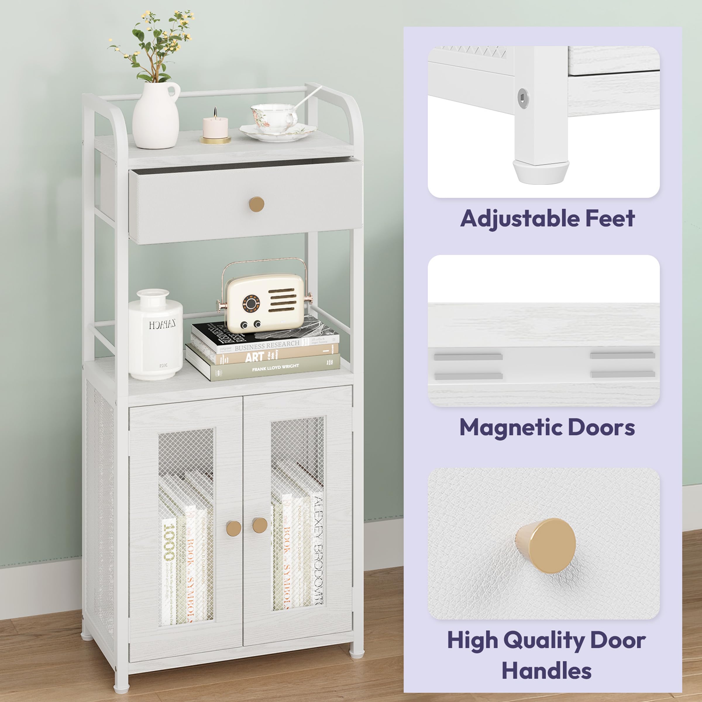 SWTYMIKI 14.57"x32.28" Bathroom Storage Cabinet – Freestanding Toilet Paper Storage with Doors & Drawer, Bathroom Organizers and Storage for Small Spaces, Laundry Room, Ideal for Towels, White