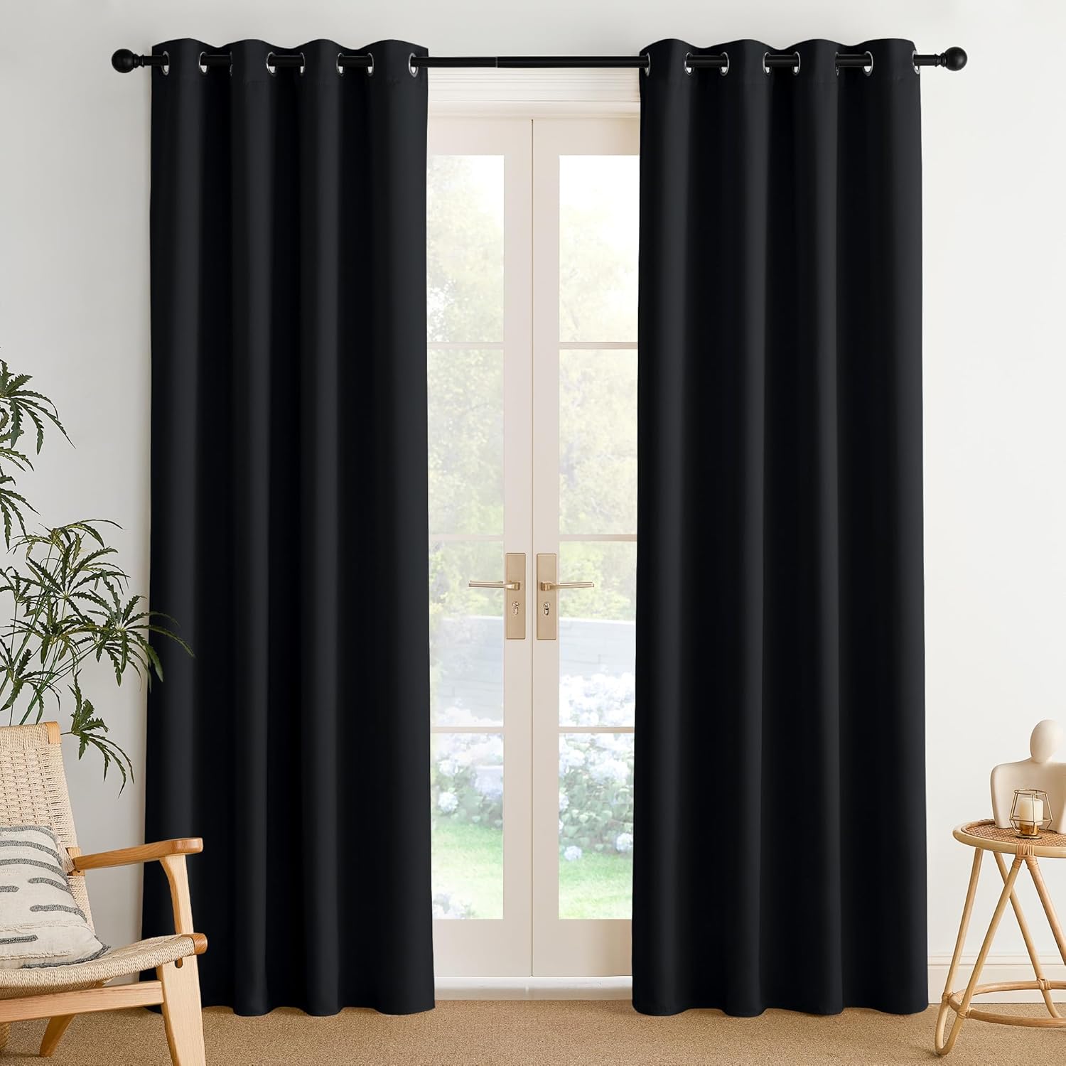 NICETOWN Room Darkening Curtains - 2 Panels for Maximum Light Control | Black, 52"W x 84"L