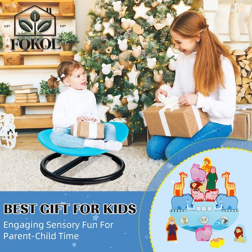 FOKOL 2026 New Upgraded Kids Sensory Swivel Chair, Autism Spinning Chair for Body Coordination Training, Autism Sensory Chairs for Autistic and ADHD Kids, Spin Seat, Non-Slip Metal Base(Blue)