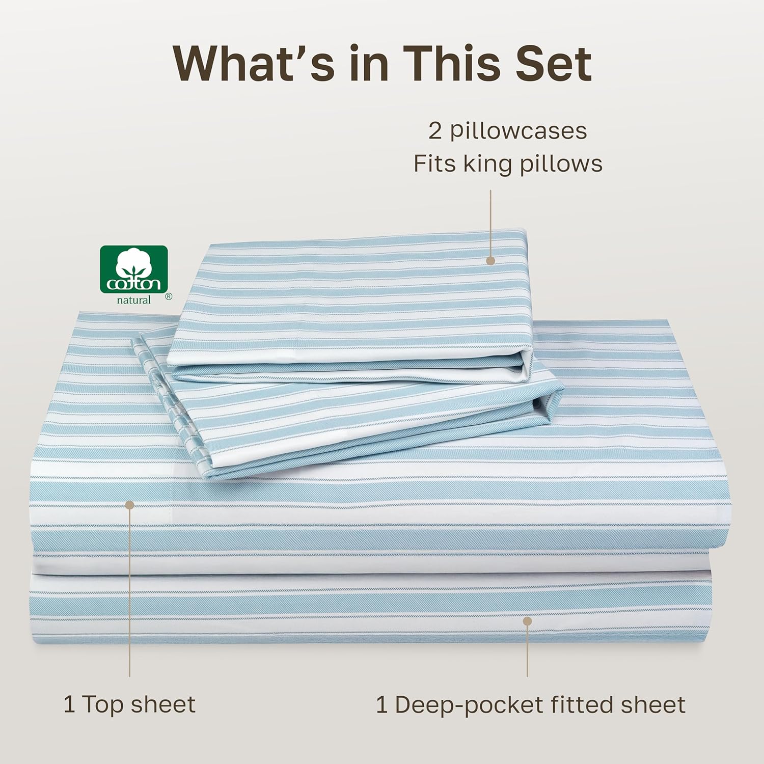 California Design Den 100% Cotton Cal King Sheets Set - 400 TC, Award-Winning Smooth Sateen, Deep Pockets, Cape Stripe Blue