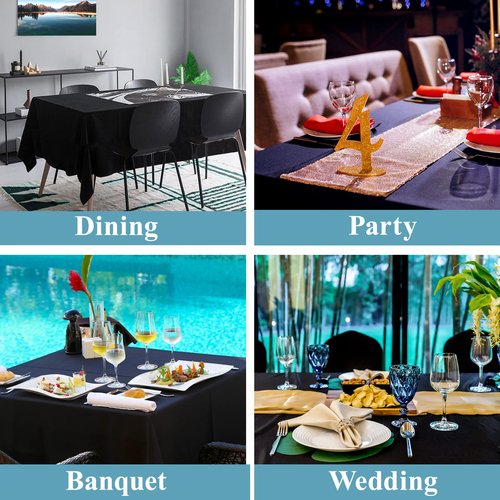 VidaFete Table Cloth 6 Pack 90 * 156inch Rectangle Tablecloth Polyester, Stain Wrinkle Resistant Polyester Dining Table Cover for Kitchen Dinning Party Wedding Rectangular Tabletop Decoration(Black)
