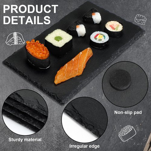 Hoolerry 15 Pcs 10 x 6 Inch Slate Charcuterie Boards Bulk, Mini Slate Cheese Board Black Sushi Platters Individual Stone Serving Tray Plates for Food, Appetizers, Cheese, Meat, Party