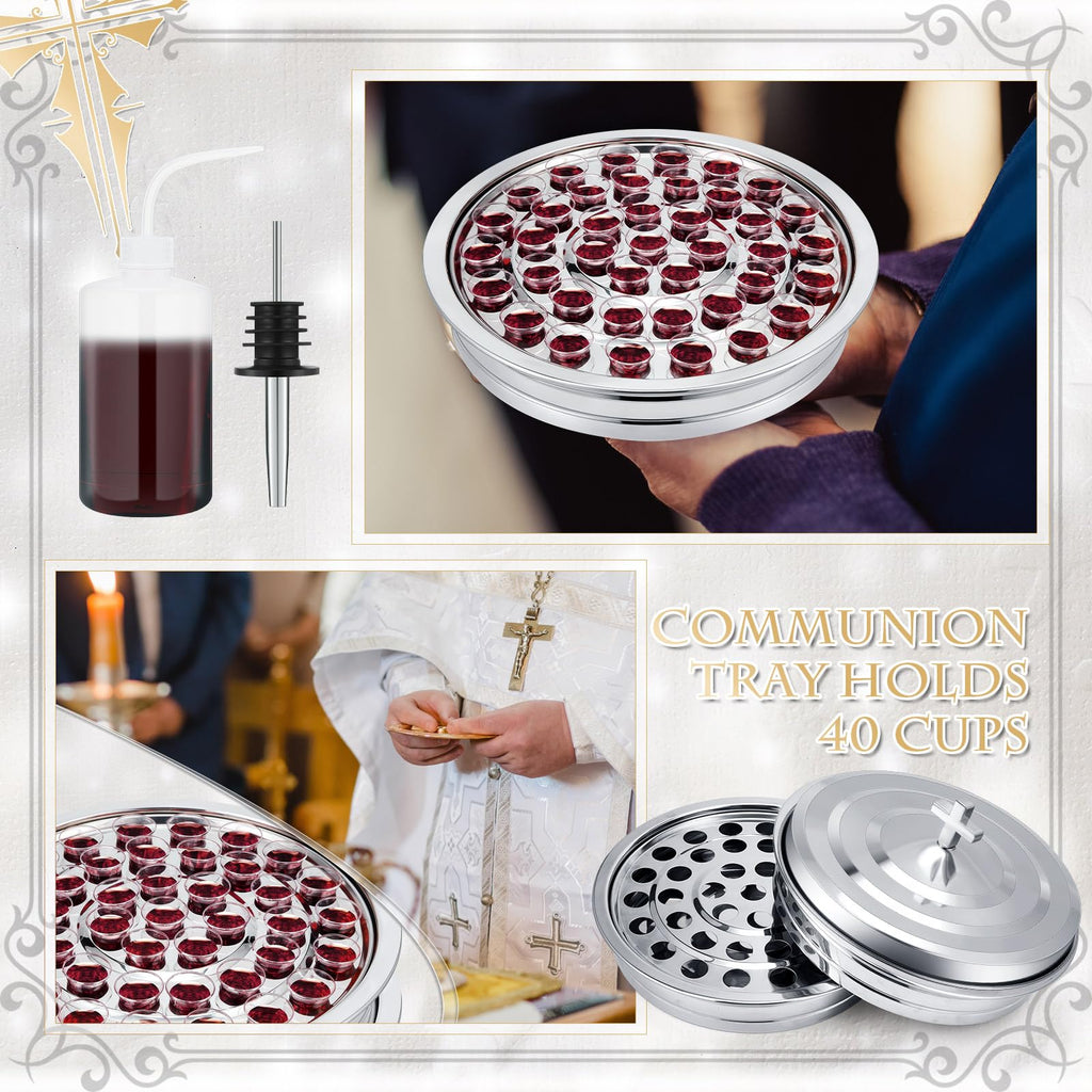 Zhehao 1 Set Holy Communion Trays for Churches with Lid, Churches Cup Fillers, 100 Disposable Communion Cups (Silver)