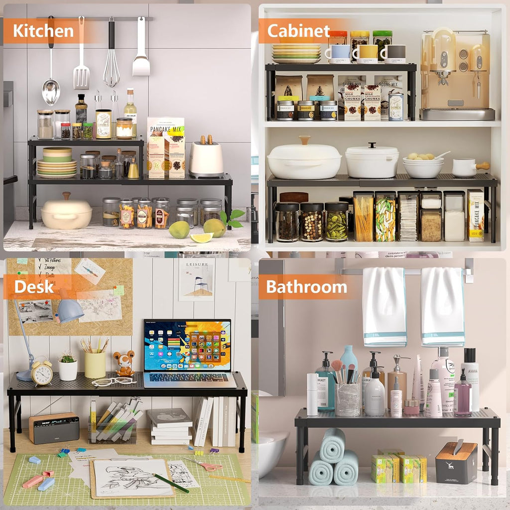 Skiennix Expandable Kitchen Organizer - Adjustable Spice Rack & Counter Shelf | Heavy-Duty Metal Storage for Cabinets & Pantry