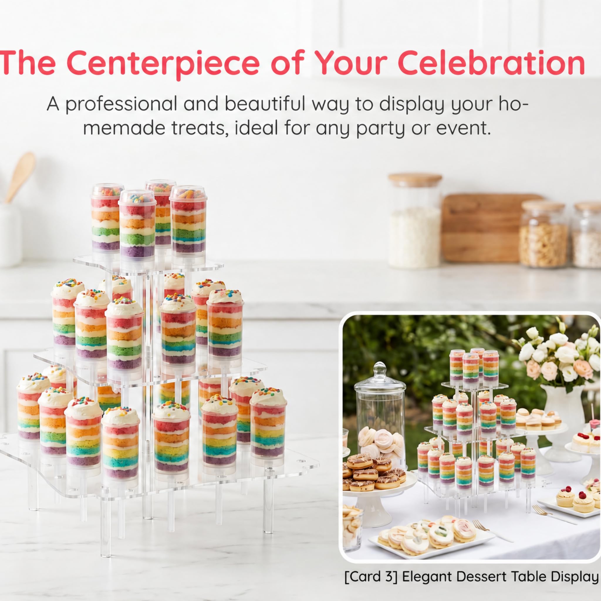 TOPZEA 32 Pack Push Cake Pop Containers & 32 Holes Acrylic Clear Cake Stand, Plastic Reusable Round Shaped Push Up Cakes Pop Shooters Cup with Lids & Treat Stand for Wedding Birthday Christmas Party